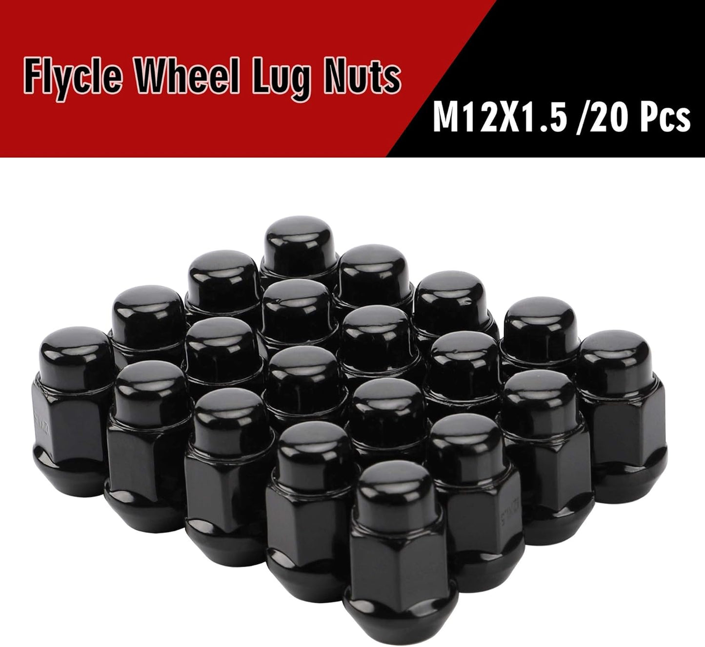12x1.5 Wheel Lug Nuts, 20PCS Black 12mmx1.5 Closed End Bulge Acorn Lug Nut, Cone Seat, 19mm Hex Aftermarket Wheels