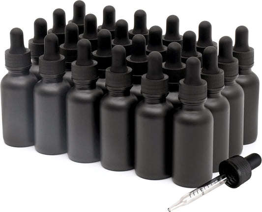 24 Pack,1oz Glass Dropper Bottle, Frosted Black Tincture Bottles with Dropper,Pretty Finish for All Kinds of Liquids,Oil Bottles for Hair- Stronger Suction ideal for Leakproof Travel