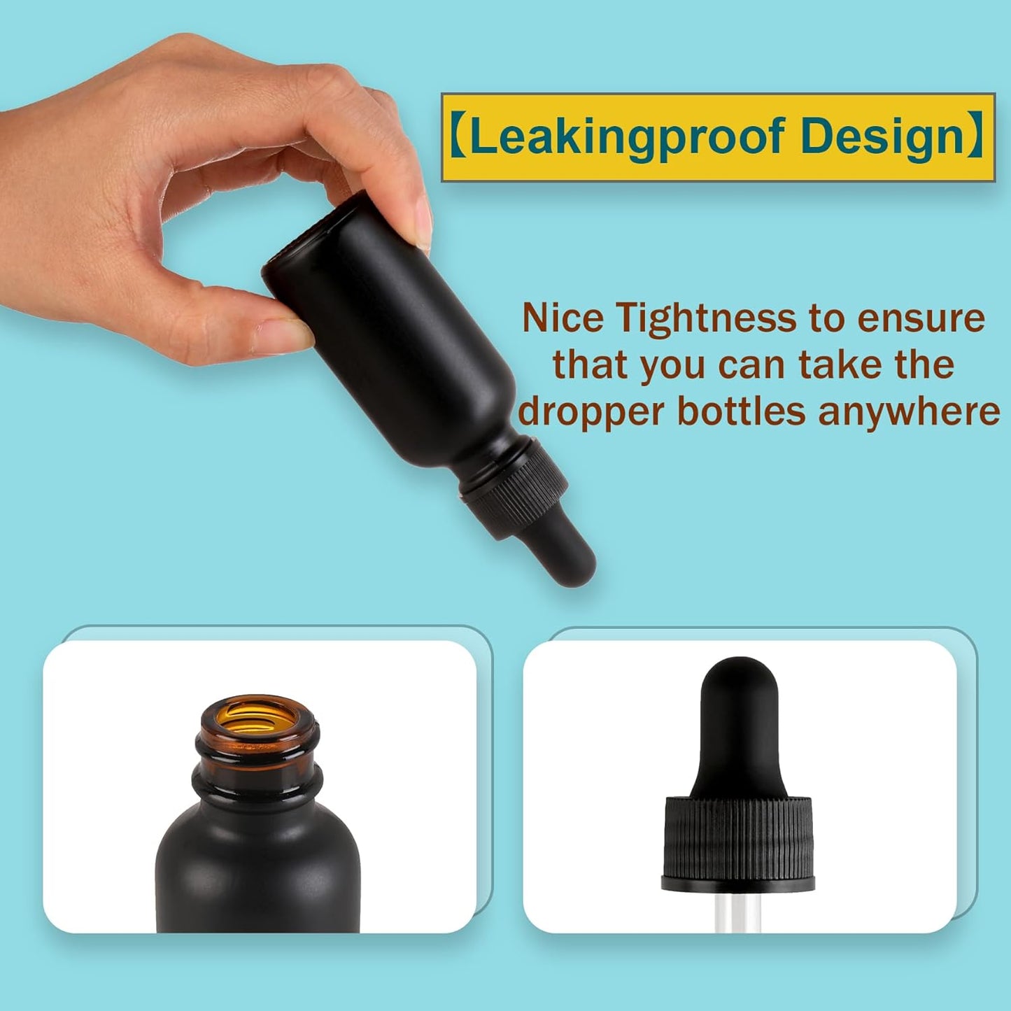 24 Pack,1oz Glass Dropper Bottle, Frosted Black Tincture Bottles with Dropper,Pretty Finish for All Kinds of Liquids,Oil Bottles for Hair- Stronger Suction ideal for Leakproof Travel