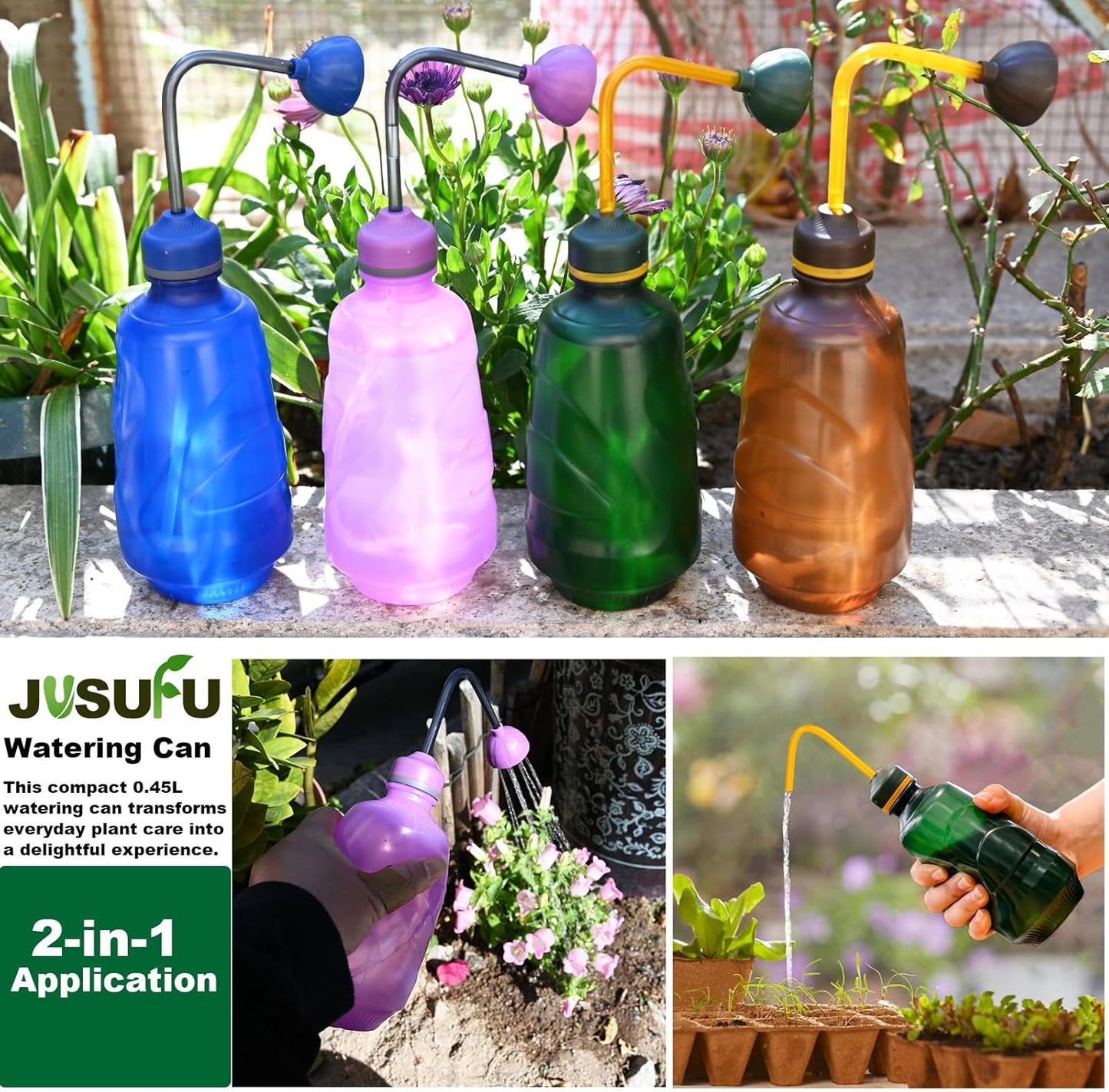 Watering Can for Seedlings, Small Watering Can for House Plant Garden Flower 15oz/0.45l (Blue)