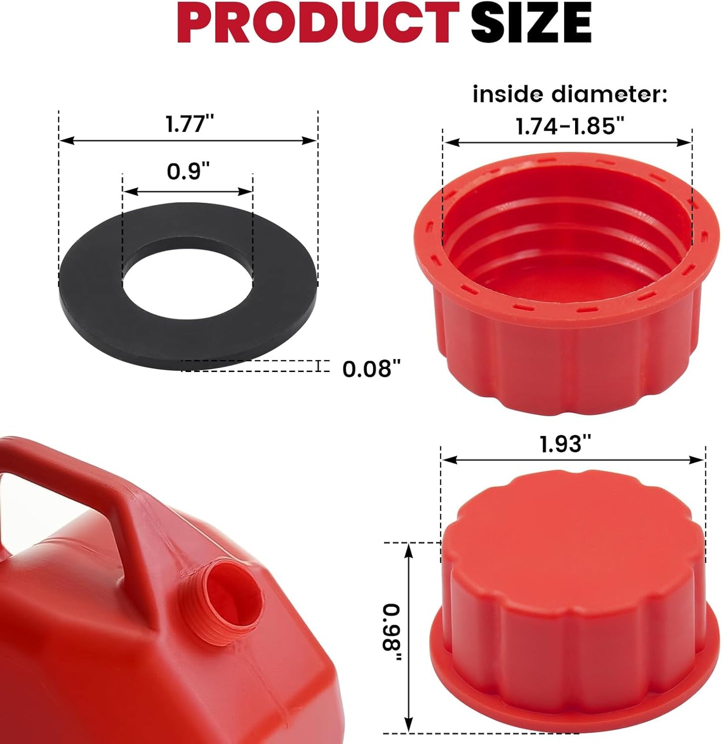 5 Gallon Gas Can Cap Replacement, Coarse Thread Gas Cap for Gasoline, Portable Gas Tank Lid for 5+ Gallon Plastic and Metal Gas Cans, Includes Spout Replacement Old Style(Pack of 4)