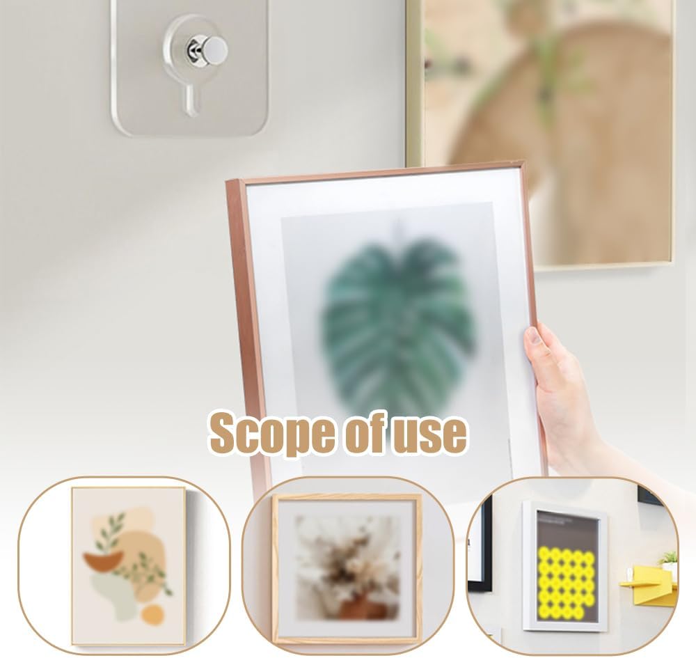 Drill Free Adhesive Hooks,Upgraded Picture Hangers Without Nails,Adhesive Wall Mount Screw Hooks for Hanging,Nail Free Wall Hangers for Kitchen, Bathroom (12 PCS, 2.36 * 2.36 inch)