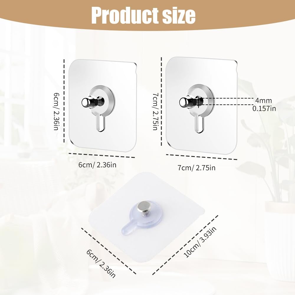Drill Free Adhesive Hooks,Upgraded Picture Hangers Without Nails,Adhesive Wall Mount Screw Hooks for Hanging,Nail Free Wall Hangers for Kitchen, Bathroom (12 PCS, 2.36 * 2.36 inch)