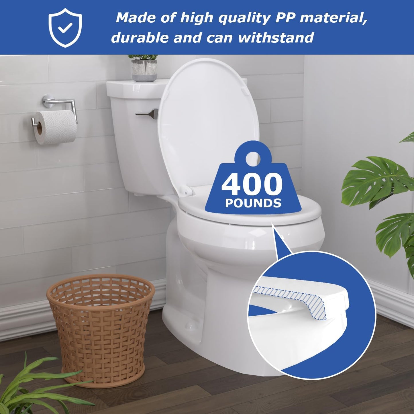 Round Toilet Seat, Standard 16.5” Slow/Soft Close Round Toilet Seat for Round Toilets, No-Slam Quiet-Close Lid, Easy-to-Install, White, Durable Never-Loosen Design