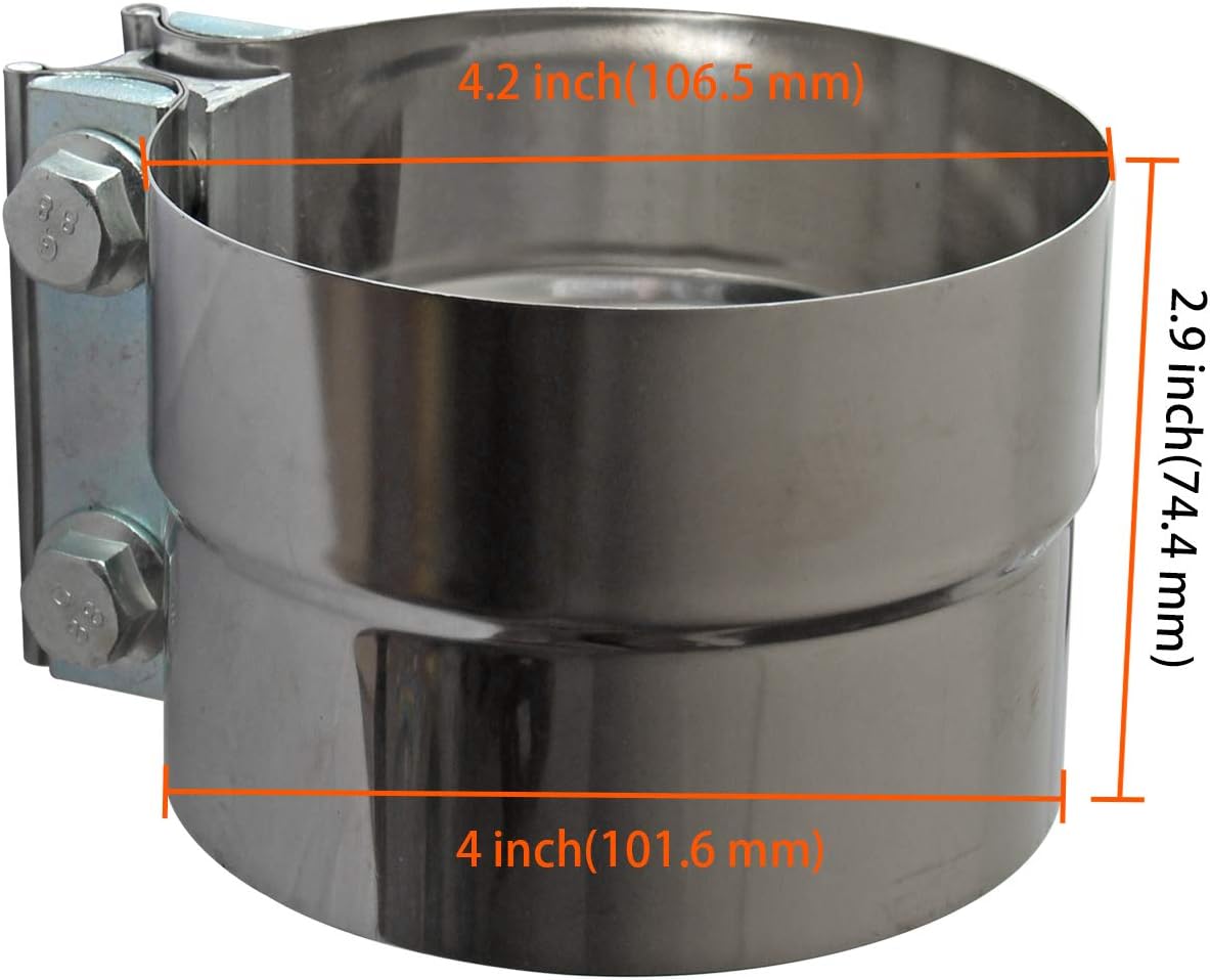 4" Lap Joint Exhaust Band Clamp - Stainless Steel With 1 Block 2Pcs For 4" Od To 4" Id Exhaust Pipe, Muffler, Elbow And Exhaust Tubing Connection(2 Pack)