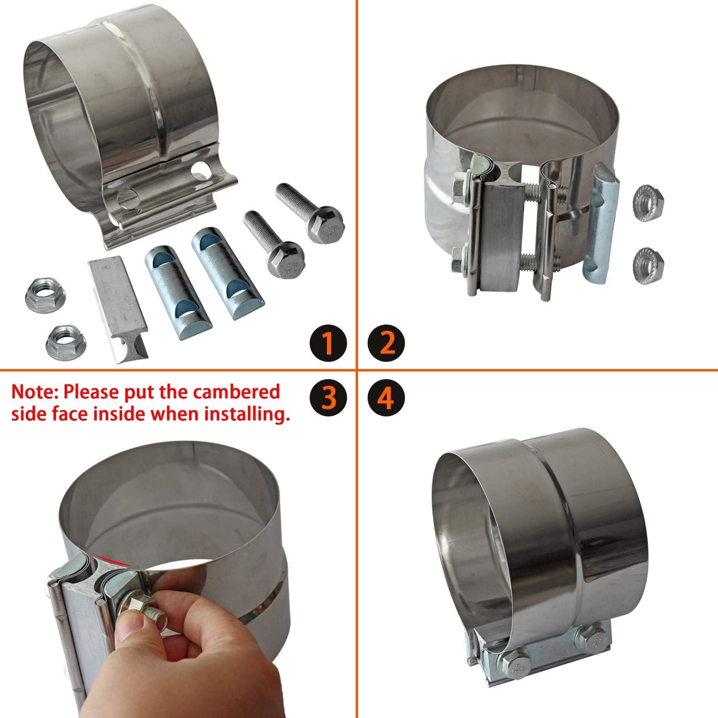 4" Lap Joint Exhaust Band Clamp - Stainless Steel With 1 Block 2Pcs For 4" Od To 4" Id Exhaust Pipe, Muffler, Elbow And Exhaust Tubing Connection(2 Pack)