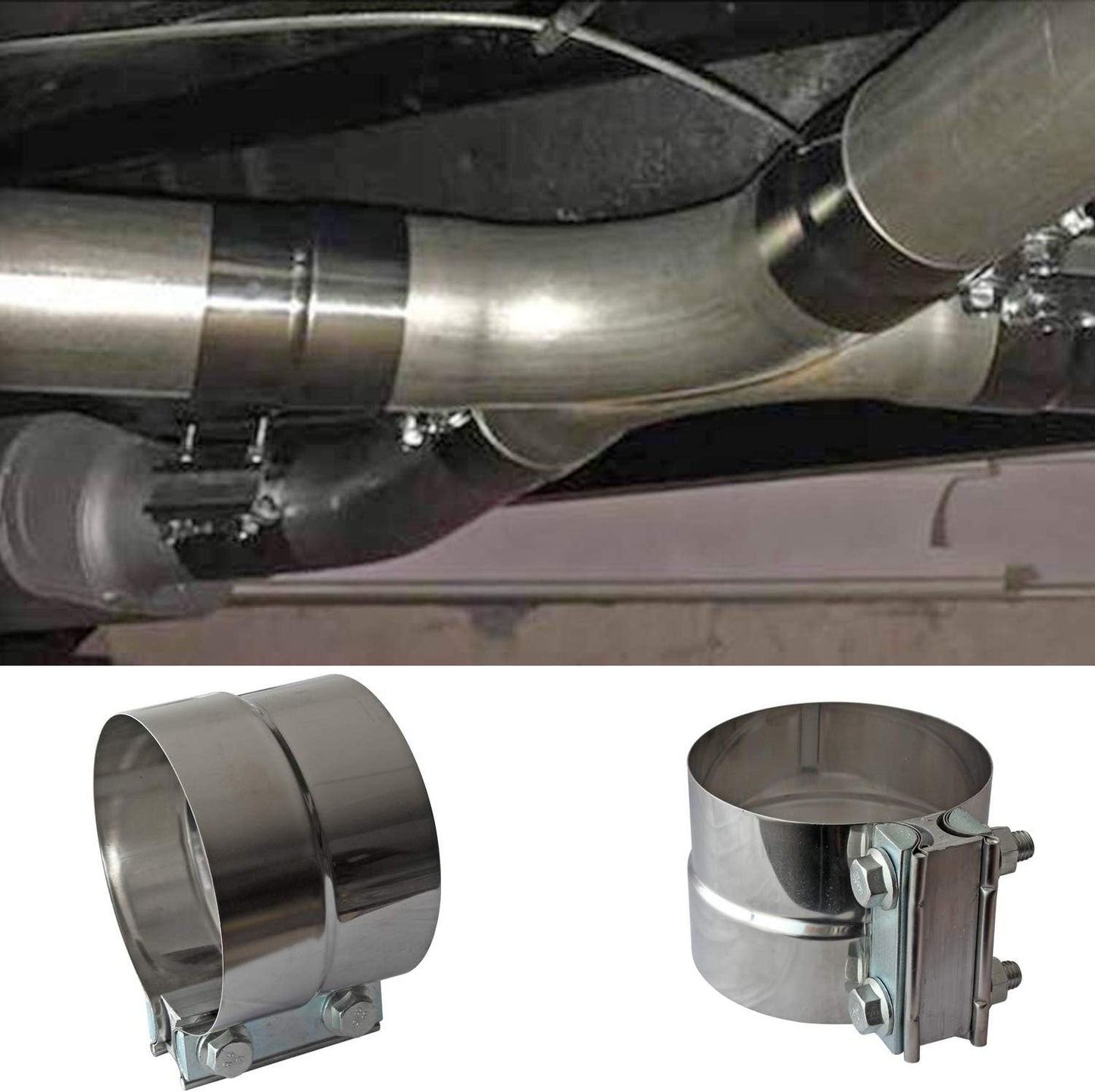 4" Lap Joint Exhaust Band Clamp - Stainless Steel With 1 Block 2Pcs For 4" Od To 4" Id Exhaust Pipe, Muffler, Elbow And Exhaust Tubing Connection(2 Pack)