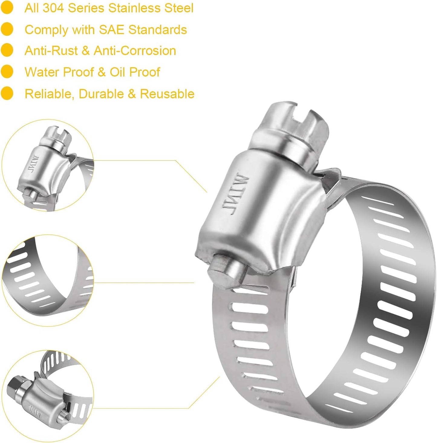 Stainless Steel Hose Clamps - 16 Pack Worm Gear Drive Hose Clamps SAE 16 Clamping Range 3/4 Inch to 1-1/2 Inch (19mm-38mm) for Automotive Plumbing, 3/4'', 1'', 1 1/4'' Clamps