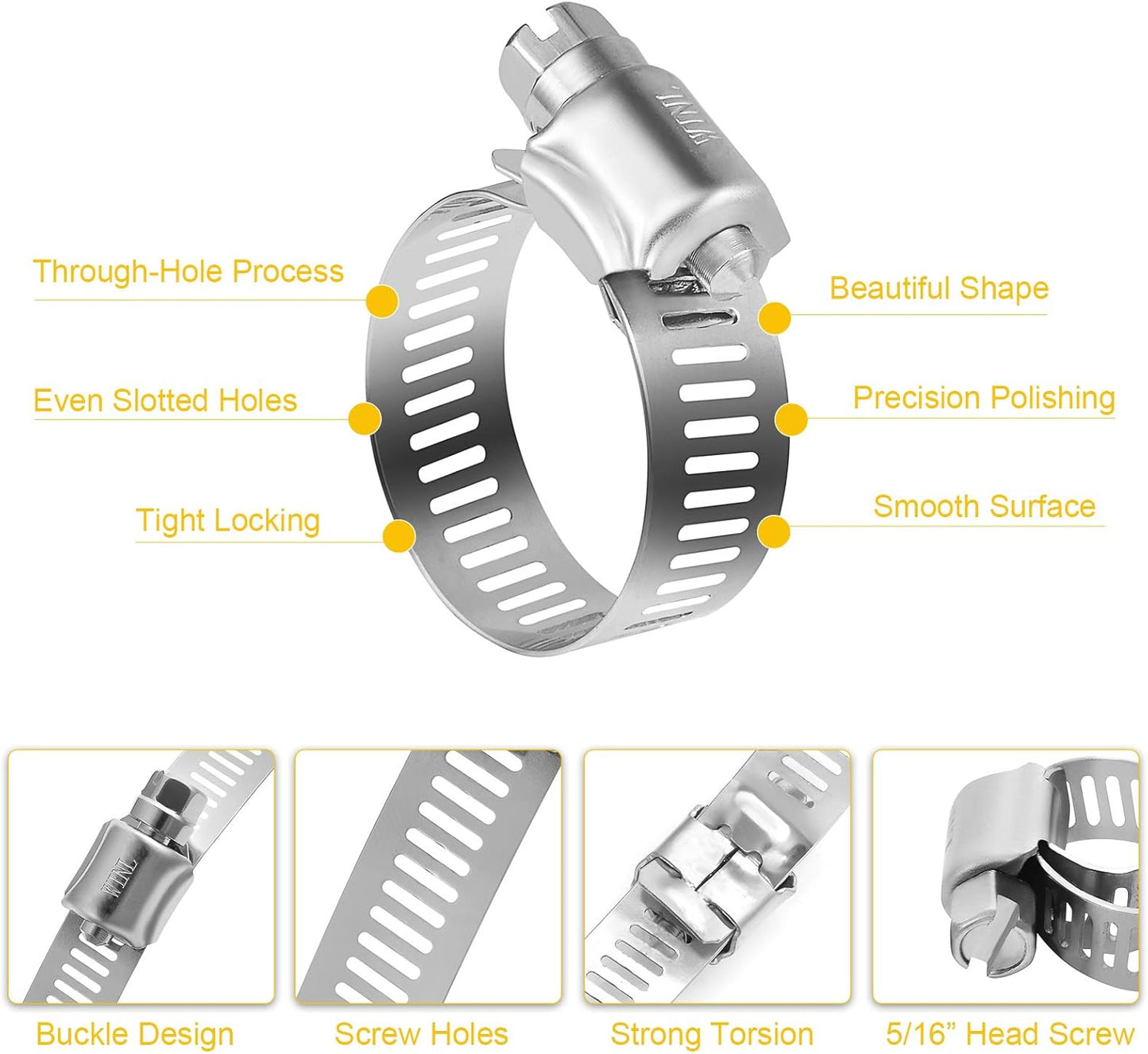 Stainless Steel Hose Clamps - 16 Pack Worm Gear Drive Hose Clamps SAE 16 Clamping Range 3/4 Inch to 1-1/2 Inch (19mm-38mm) for Automotive Plumbing, 3/4'', 1'', 1 1/4'' Clamps