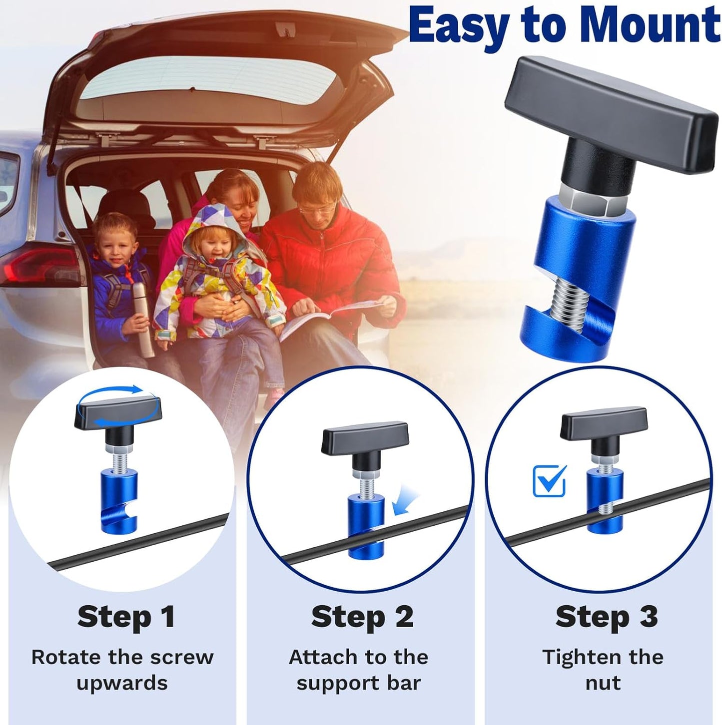 2 PCS Car Hood Prop Struts Clamp, Hood Strut Clamp, Car Lift Support Retaining Clip, 0.43 Inch Hood Lift Support Clip for Car, Automotive Tools for Tailgate Hatch Car Trunk (Blue)