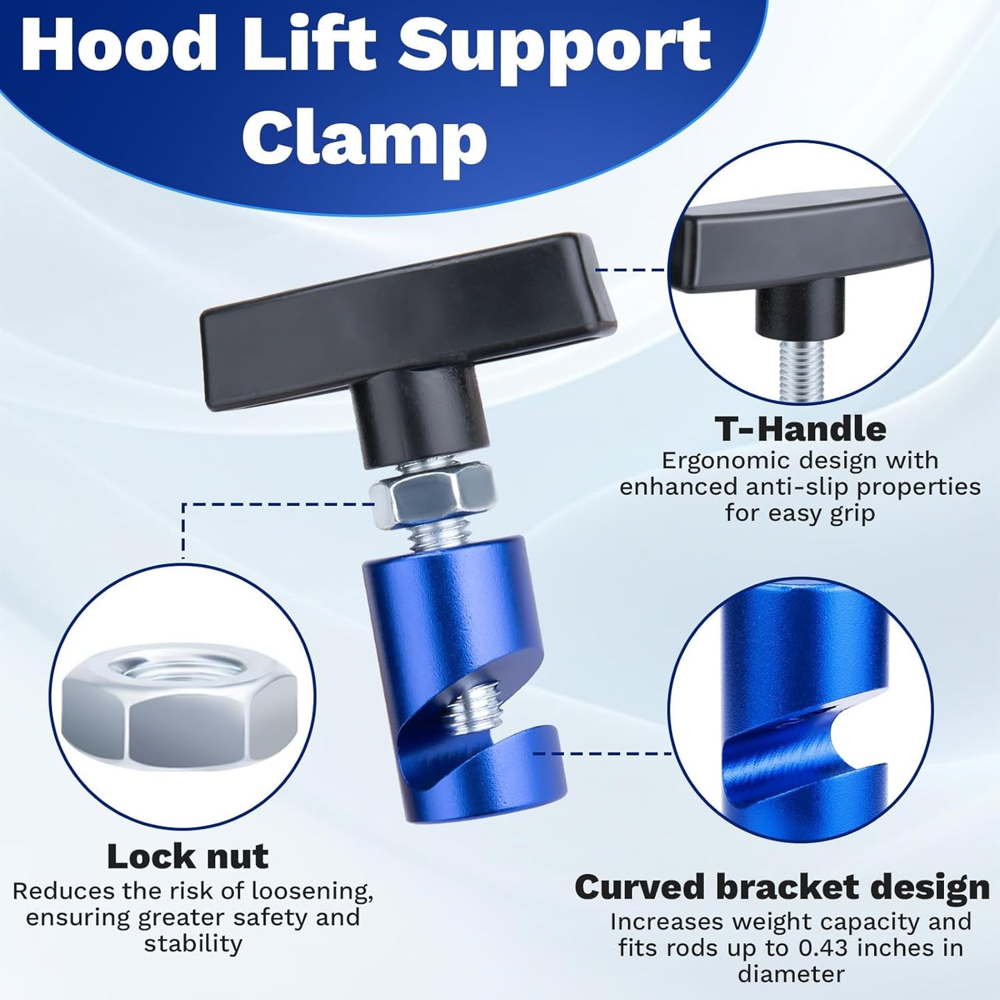 2 PCS Car Hood Prop Struts Clamp, Hood Strut Clamp, Car Lift Support Retaining Clip, 0.43 Inch Hood Lift Support Clip for Car, Automotive Tools for Tailgate Hatch Car Trunk (Blue)