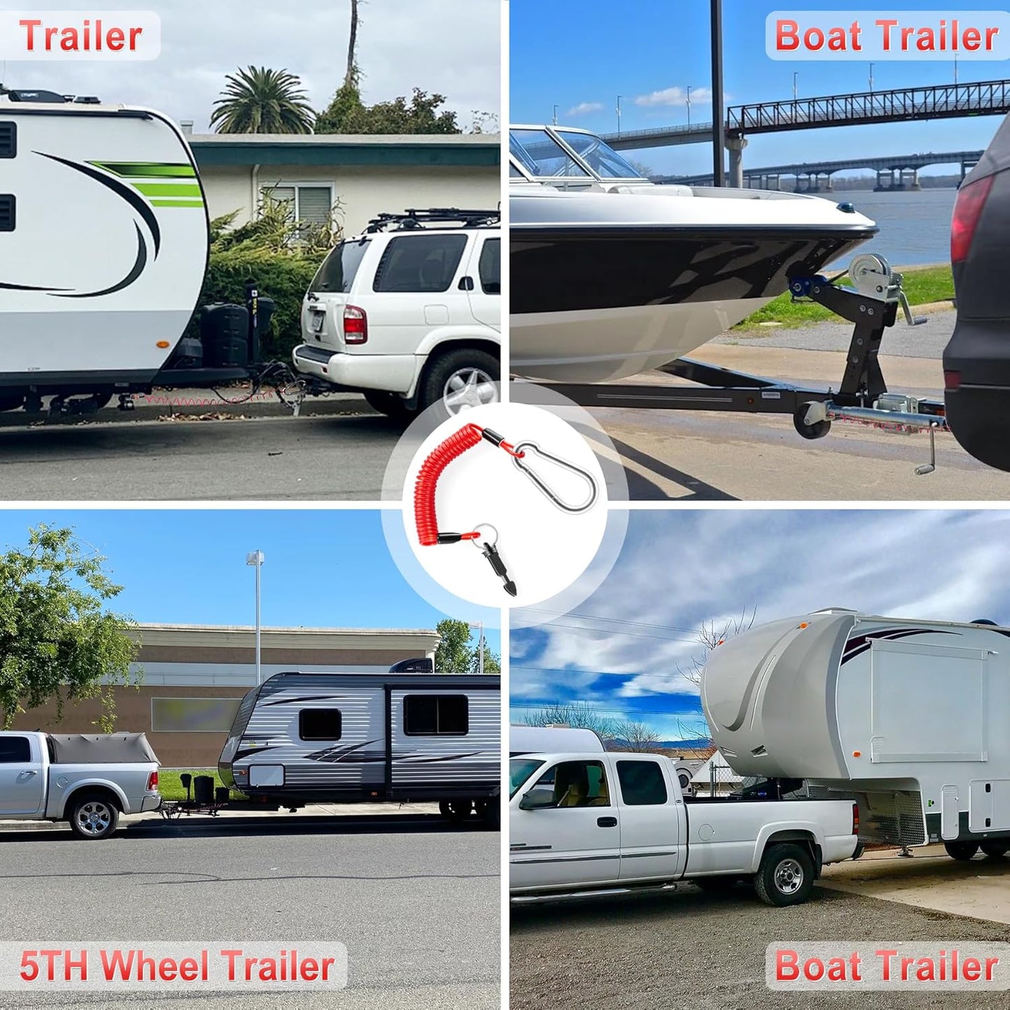 6FT Breakaway Trailer Cable,Heavy Duty Stainless Steel Spring Towing Coiled Wire,Emergency Brake Wire Camper Safety Breakaway Cable with Pin,RV Trailer Accessories