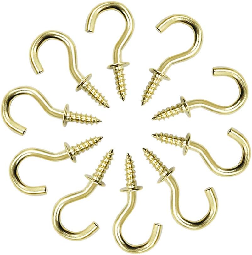 100 Pcs 1/2" Ceiling Cups Hooks Screw Hooks Ceiling Cup Hooks Self-Tapping Screws Hooks Gold