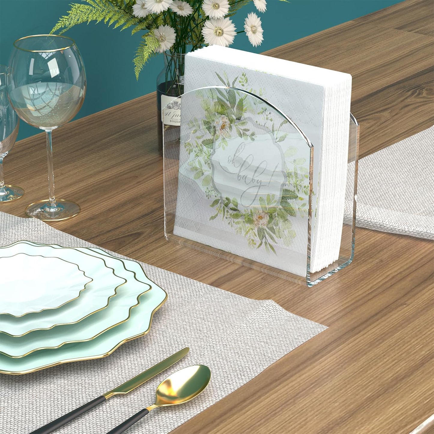 Napkin Holder, 2 Pack Clear Acrylic Napkin Tissue Holder for Table,Tissue Paper Cocktail Napkin Holder for Kitchen, Dinner Napkin Dispenser for Bar, Restaurant