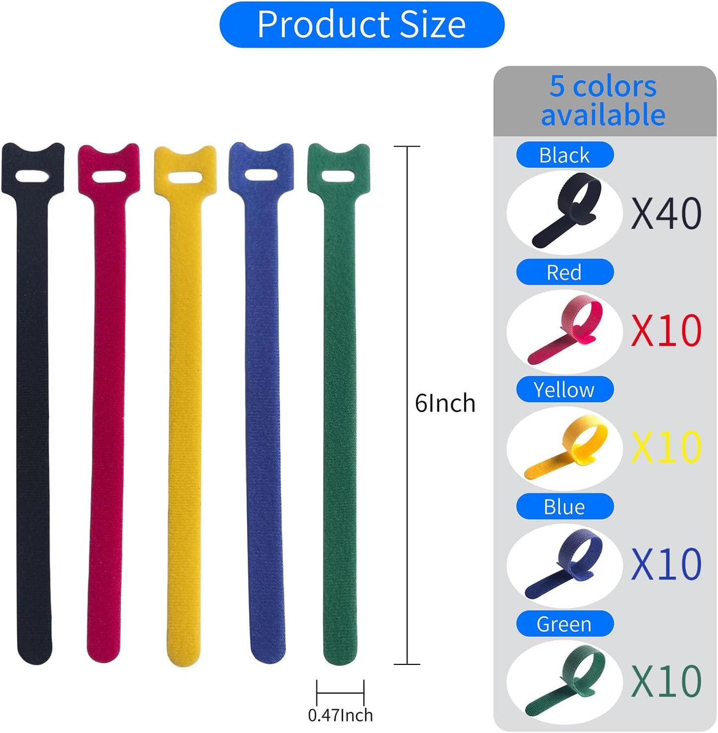 6 Inches Multi-Colour Reusable Cable Ties Cord Straps Multi-Purpose Wire Ties Cord Wrap Hook and Loop Organizer Cable Management,Adjustable Cord Ties for Organizing Home,Office,Data Centers,80 PCS