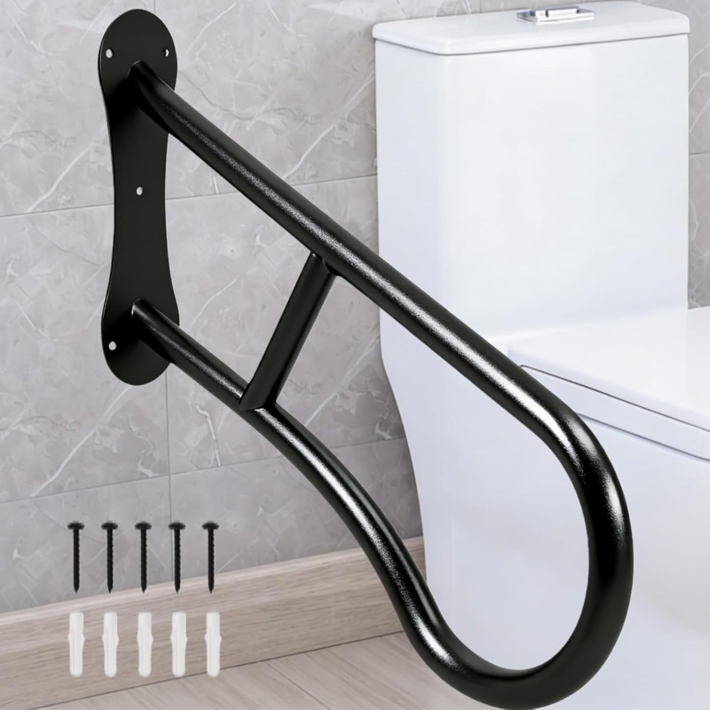 Handrails for Outdoor Steps, 23 Inch Weather Resistant Stair Railing 1-3 Step, Wall Mount Safety Grab Bar with Non-Slip Crossbar, Heavy Duty Bent Hand Rail Garage, Porch, Garden, Yard