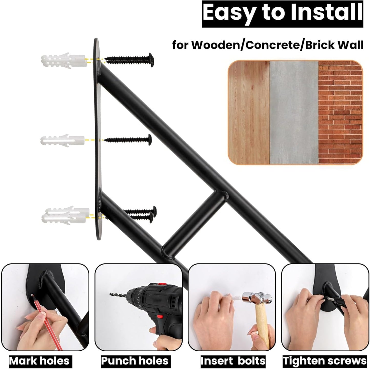 Handrails for Outdoor Steps, 23 Inch Weather Resistant Stair Railing 1-3 Step, Wall Mount Safety Grab Bar with Non-Slip Crossbar, Heavy Duty Bent Hand Rail Garage, Porch, Garden, Yard