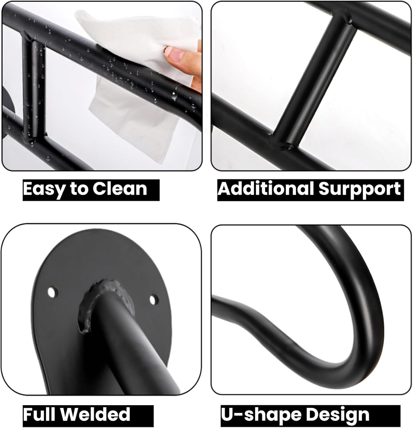 Handrails for Outdoor Steps, 23 Inch Weather Resistant Stair Railing 1-3 Step, Wall Mount Safety Grab Bar with Non-Slip Crossbar, Heavy Duty Bent Hand Rail Garage, Porch, Garden, Yard