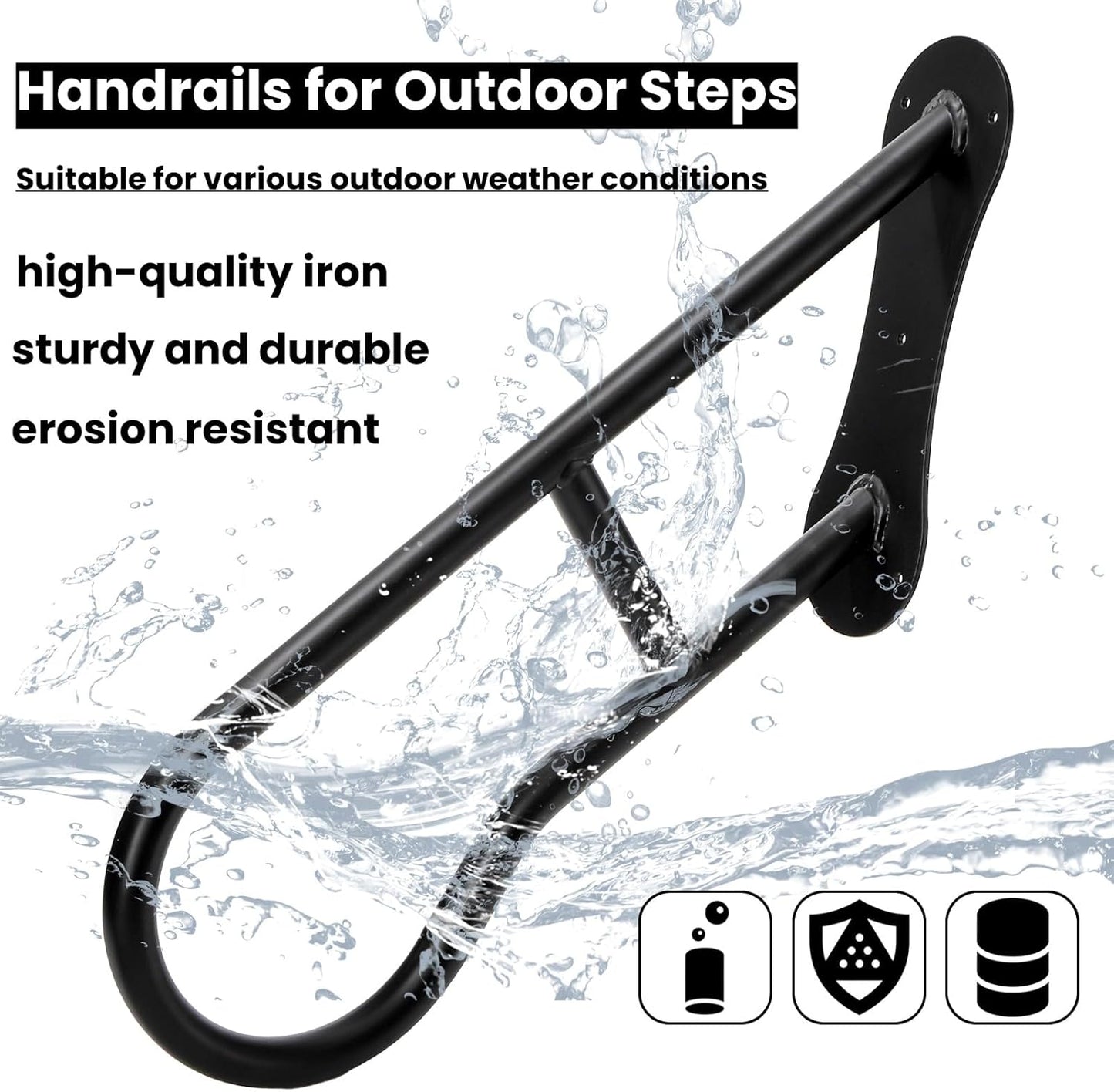Handrails for Outdoor Steps, 23 Inch Weather Resistant Stair Railing 1-3 Step, Wall Mount Safety Grab Bar with Non-Slip Crossbar, Heavy Duty Bent Hand Rail Garage, Porch, Garden, Yard