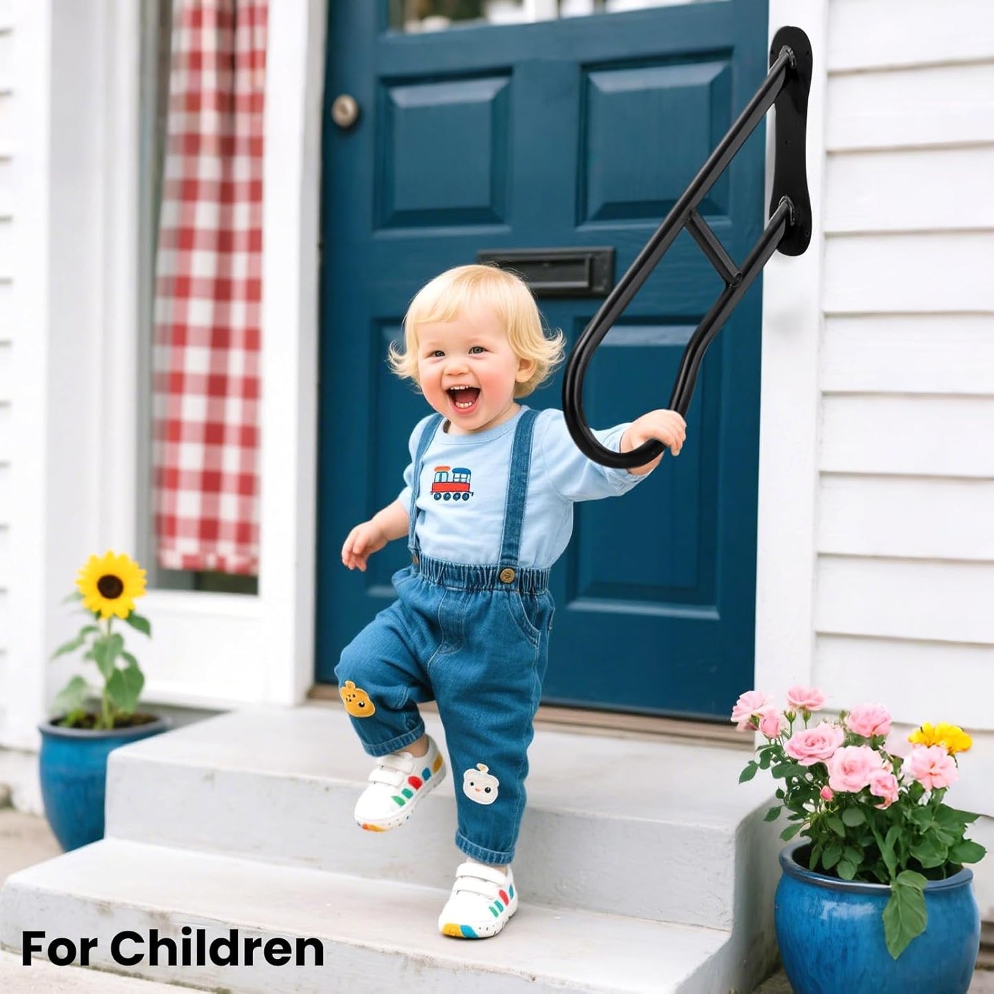 Handrails for Outdoor Steps, 23 Inch Weather Resistant Stair Railing 1-3 Step, Wall Mount Safety Grab Bar with Non-Slip Crossbar, Heavy Duty Bent Hand Rail Garage, Porch, Garden, Yard