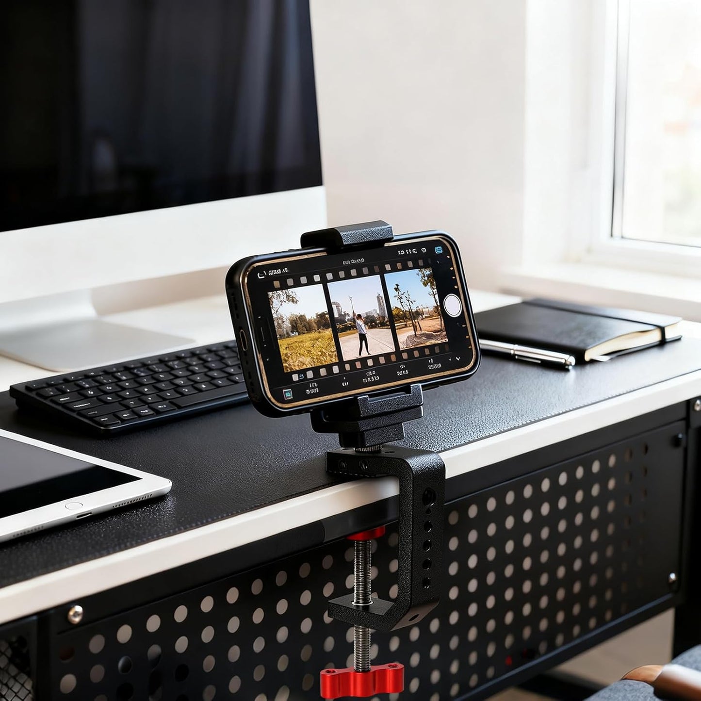 C Clamp Desk Camera Mount, Table Clamps with 1/4" and 3/8" Thread, Metal Desktop for Light Stand, Heavy Duty Jaw Workbench, Rods, Shelves, Bike, Fits up to 2.5" Thickness