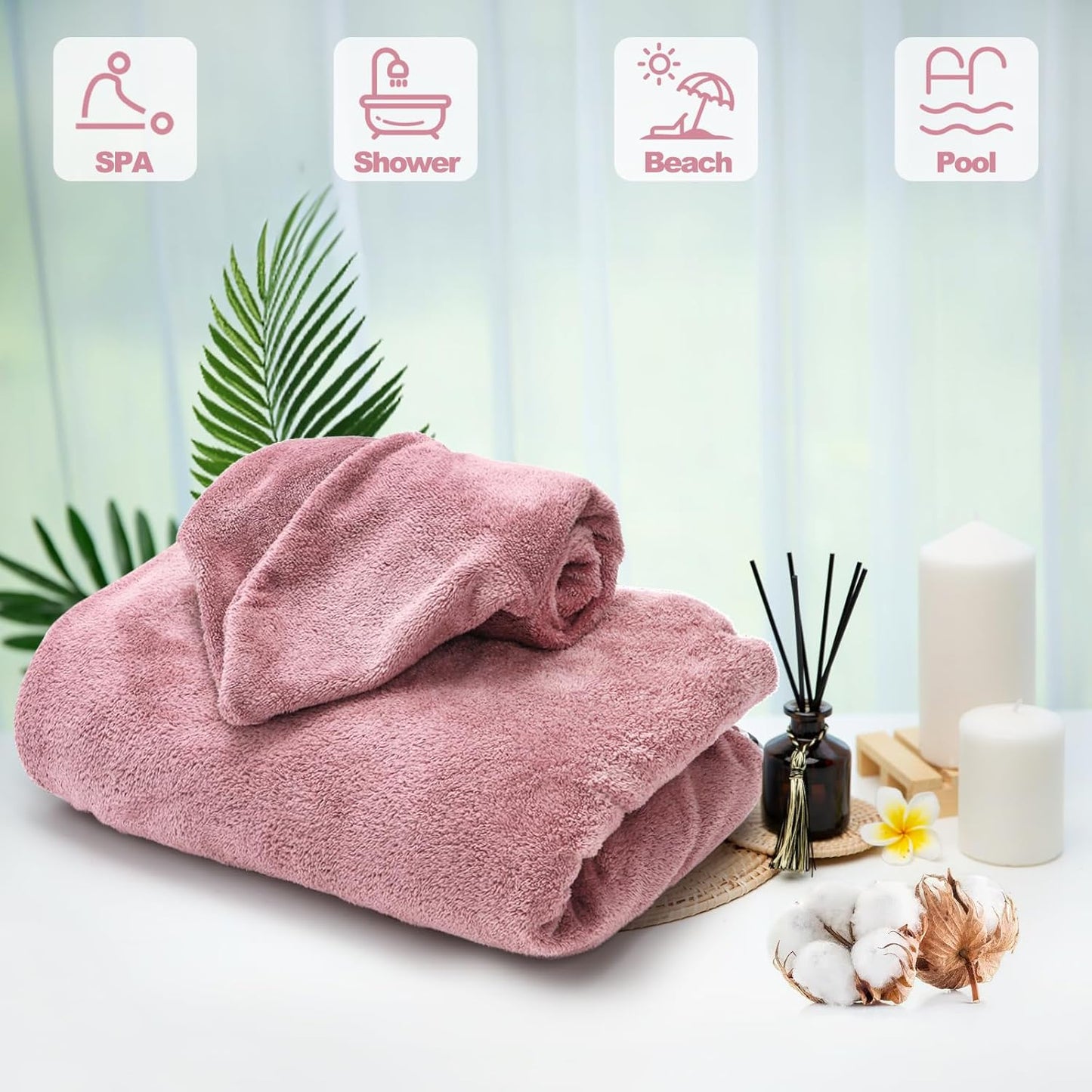 2 Pcs Bath Towel Wrap Set, Microfiber Soft Shower with Head Cover, Adjustable Closure Bathrobe for Women, Super Absorbent Body Dress and Hair Spa Gym