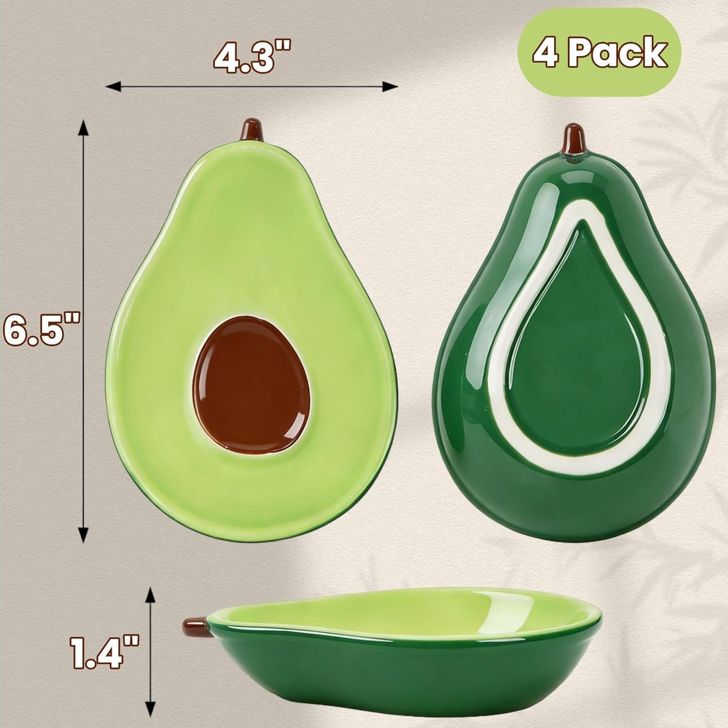 4 Pack Avocado Spoon Rest for Stove Top, 6.5 Inch Cute Ceramic Holder, Heat-Resistant Kitchen Counter Ladle Spoonrest, Large Cooking Utensil Dish Spatula, Tongs, Housewarming Gifts
