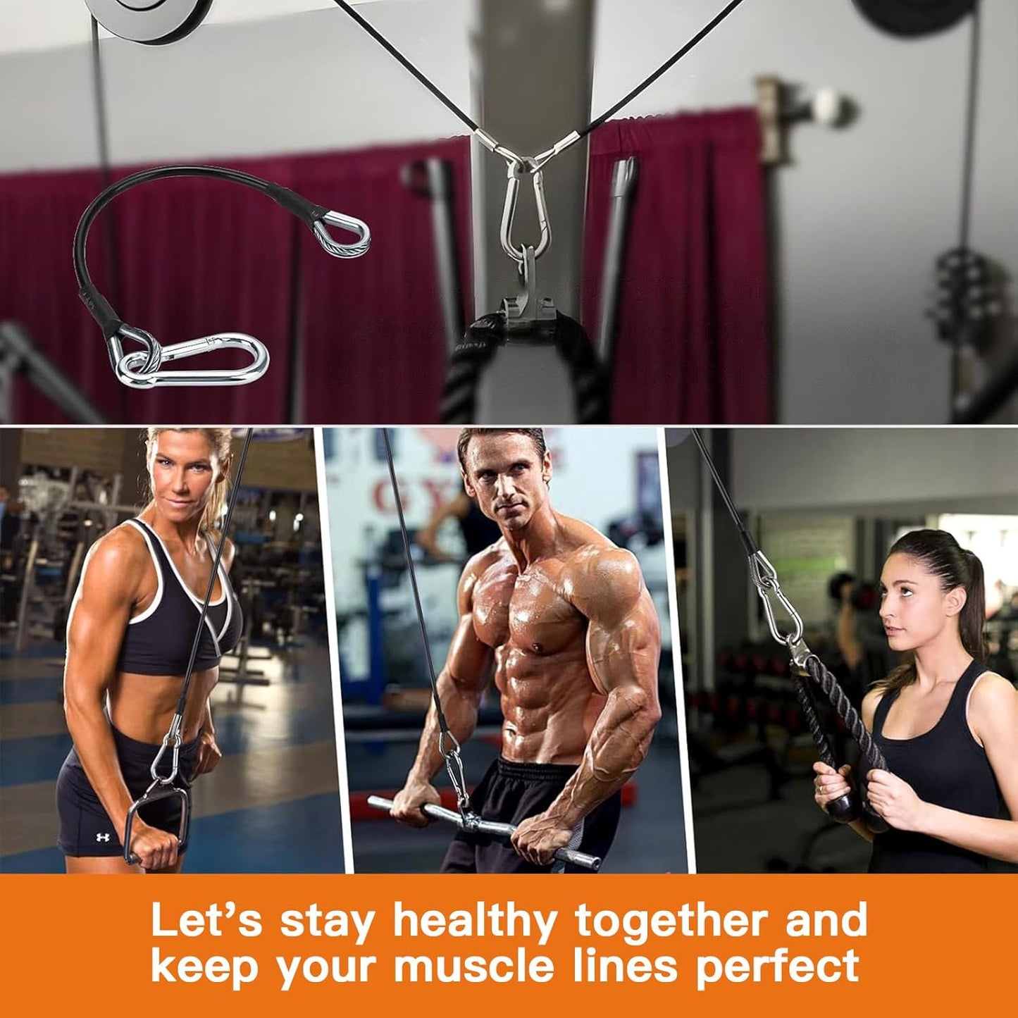 2PCS Gym Cable Extension,Replacement Machine Accessories,Cable Pulley Attachments for -Thick 5mm(0.2inch) Heavy Duty Steel Wire Rope Home Cable, Leg Extensions  10 inch (2PCS)
