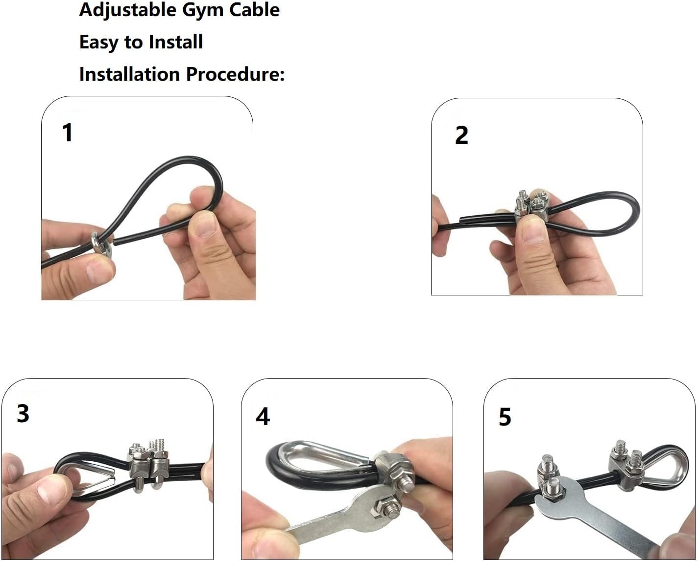 Adjustable Fitness Pulley Cable,Replacement Cable Machine Accessories,Cable Attachments for Gym -Thick 5mm(0.2inch) Heavy Duty Steel Wire Rope Home  138"