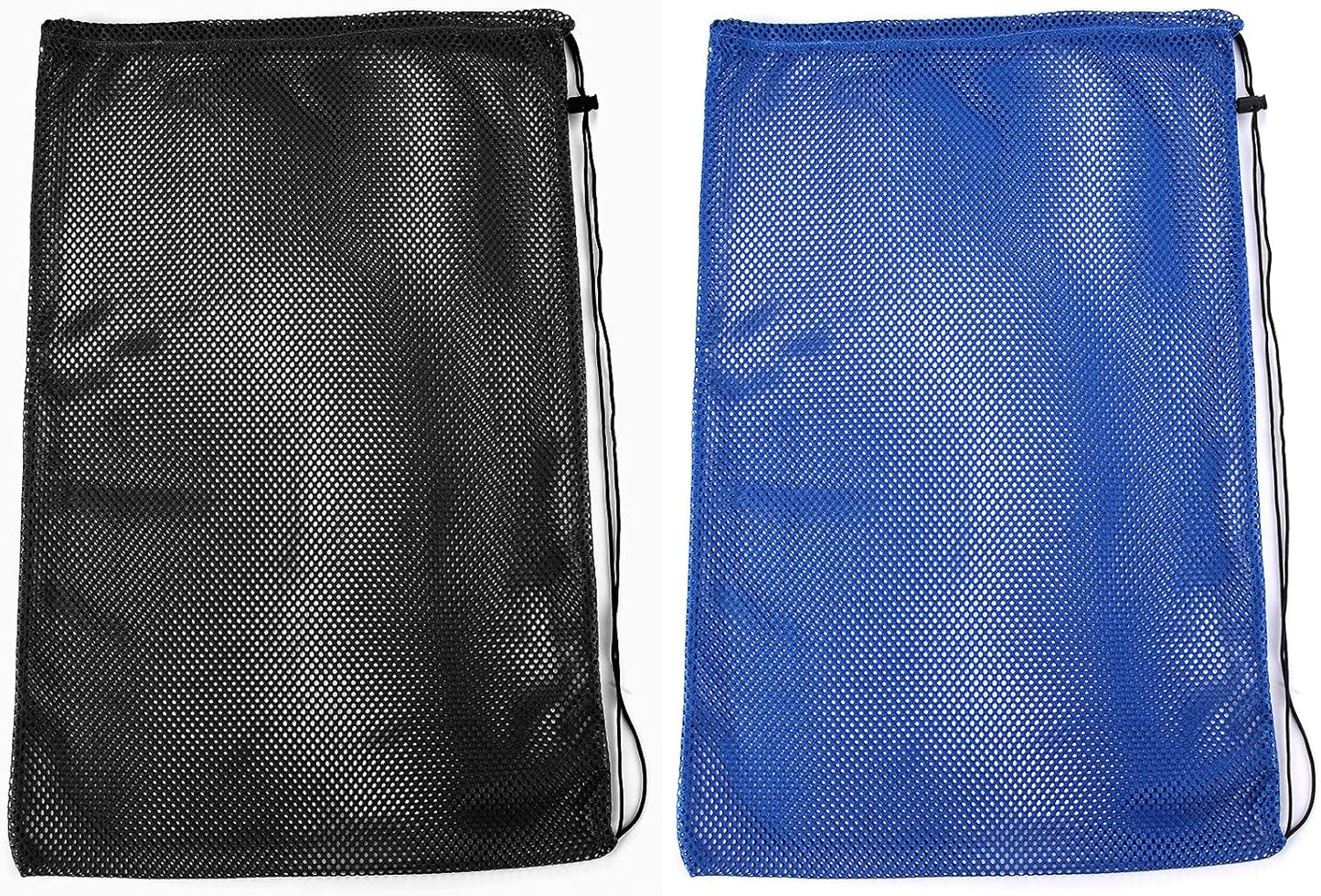 2 Packs Mesh Gear Bag for Snorkel Equipment, Oversized 18" x 27" Dive Scuba Diving Backpack Snorkeling, Fins, Swimming Gear, Beach and Sports Equipment (Black & Blue)