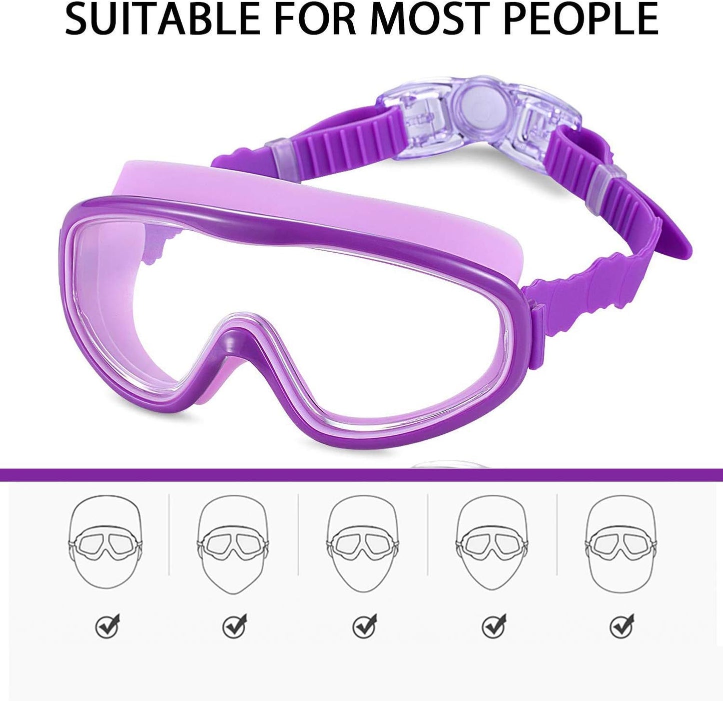 2 Pack Kids Swim Goggles, Swimming Glasses for Children from 3 to 15 Years Old Purple/Pink