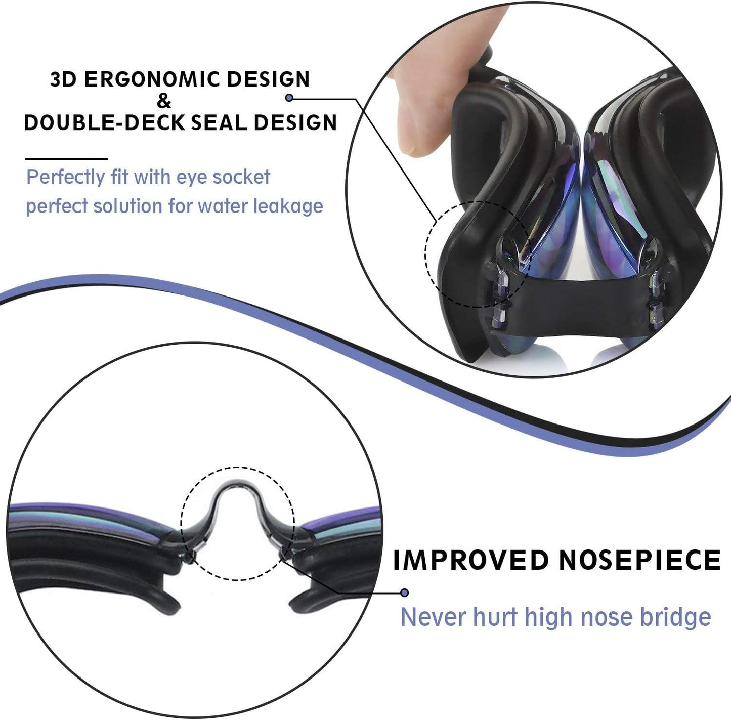 Swim Goggles, 2 Pack Swimming Goggles for Adult Men Women Youth Kids Child Black/Blue(mirrored)