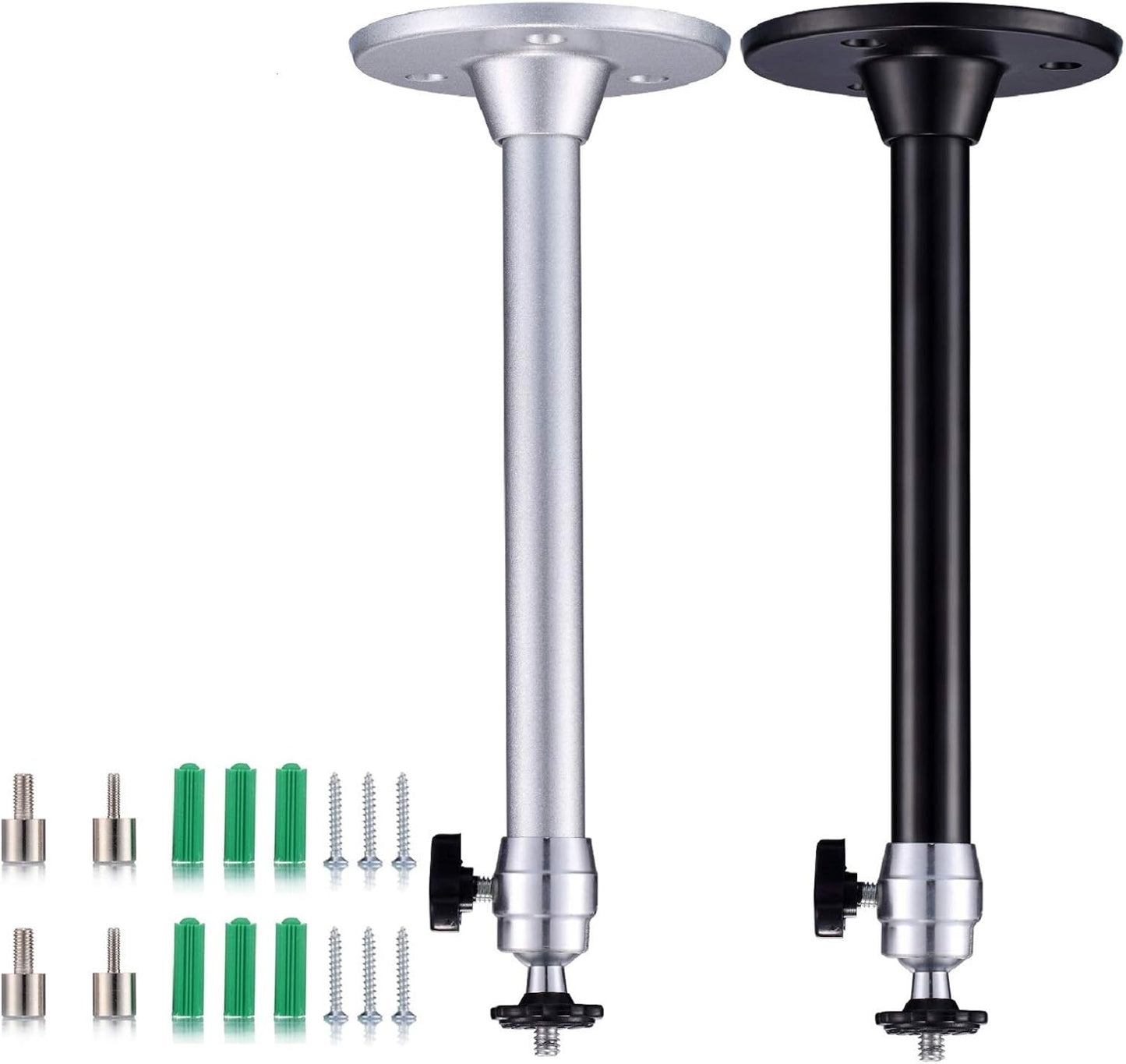2 Pack Mini Ceiling Projector Mount Set, Adjustable Drop Wall Mounts Tubes with 360 Degrees Rotatable Heads, 3 Sizes of Mounting Heads and Screws Accessory