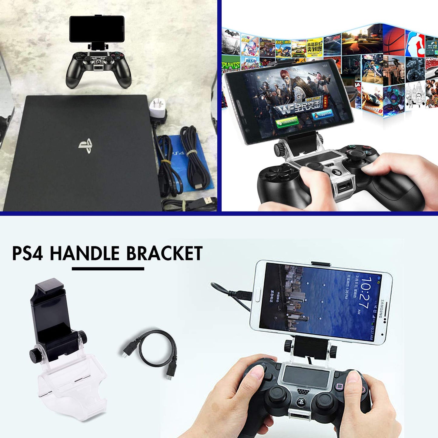 PS4 Controller Phone Clip, Slim Pro Grip for Android Smart Phone, 180 Degree Gaming Holder Mount Stand Bracket PlayStation 4 Game 6 in Samsung, Pixel, OnePlus