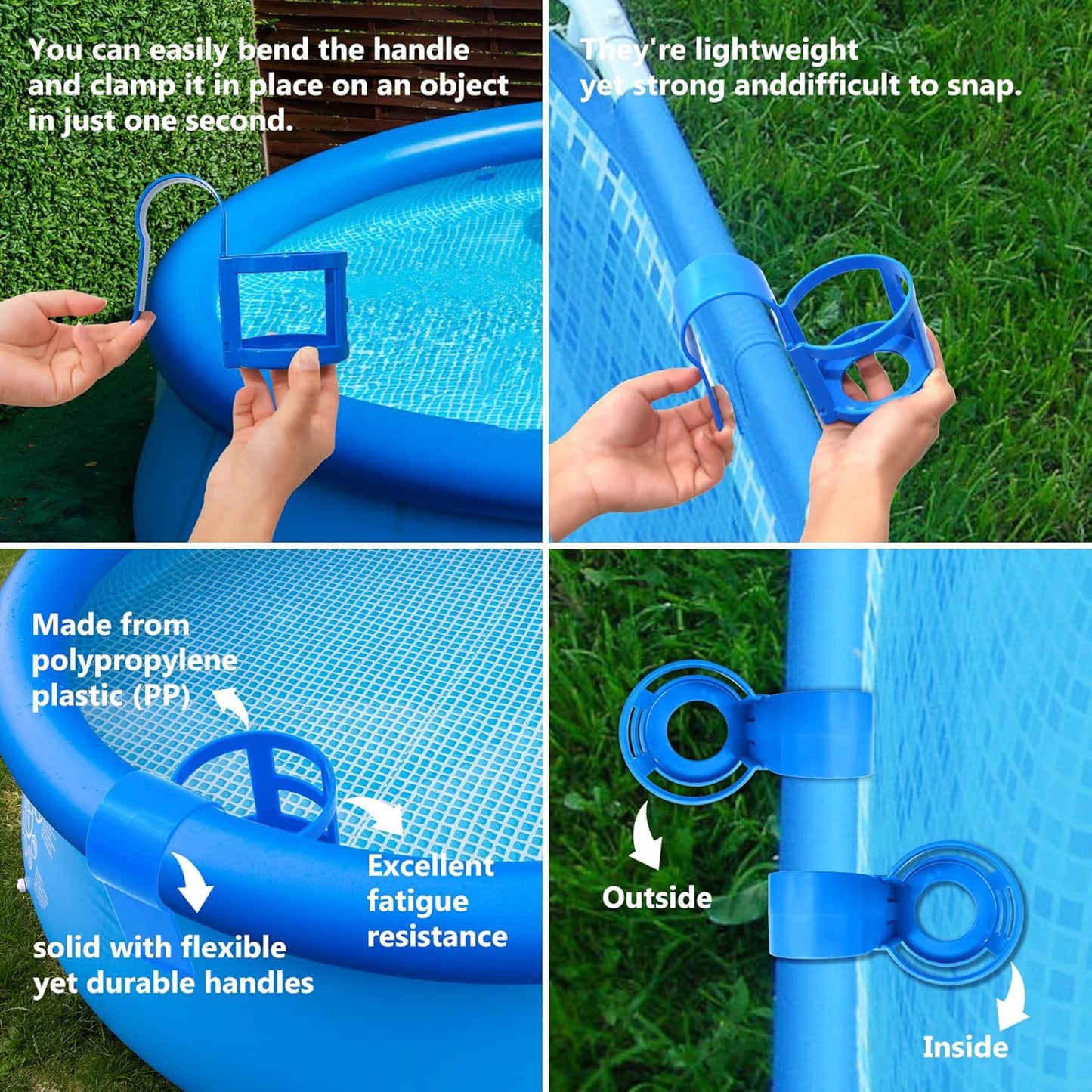 Poolside Cup Holder for Above Ground Pools, Pool Drink Holders Party ONLY FITS 2 Inch or Less Round Top Bar (Blue - 4 Pack) Blue Pack