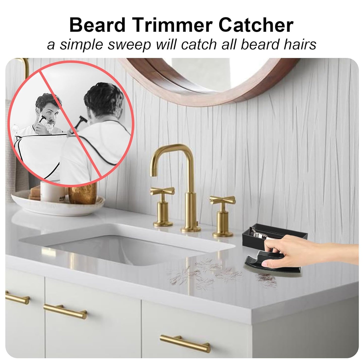 Beard Cleaner Brush and Holder Set: Cleaning Tool for Sink 1 Original sized Use Trimmings Men Countertops (Set) Set