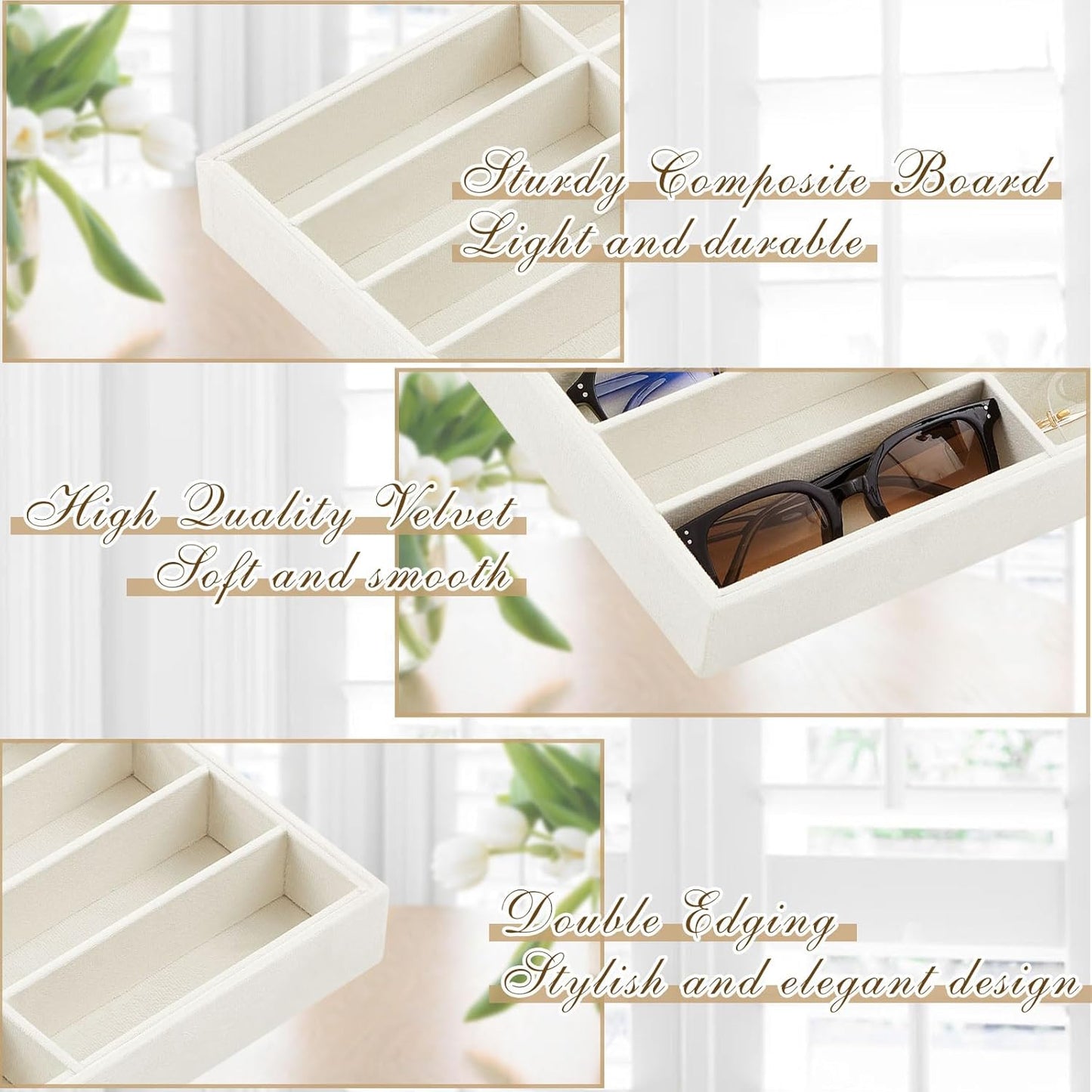 2 Pcs Sunglass Organizer Trays Glasses Stackable Jewelry Display Box (12 Grids,Beige) Beige 12 Grids