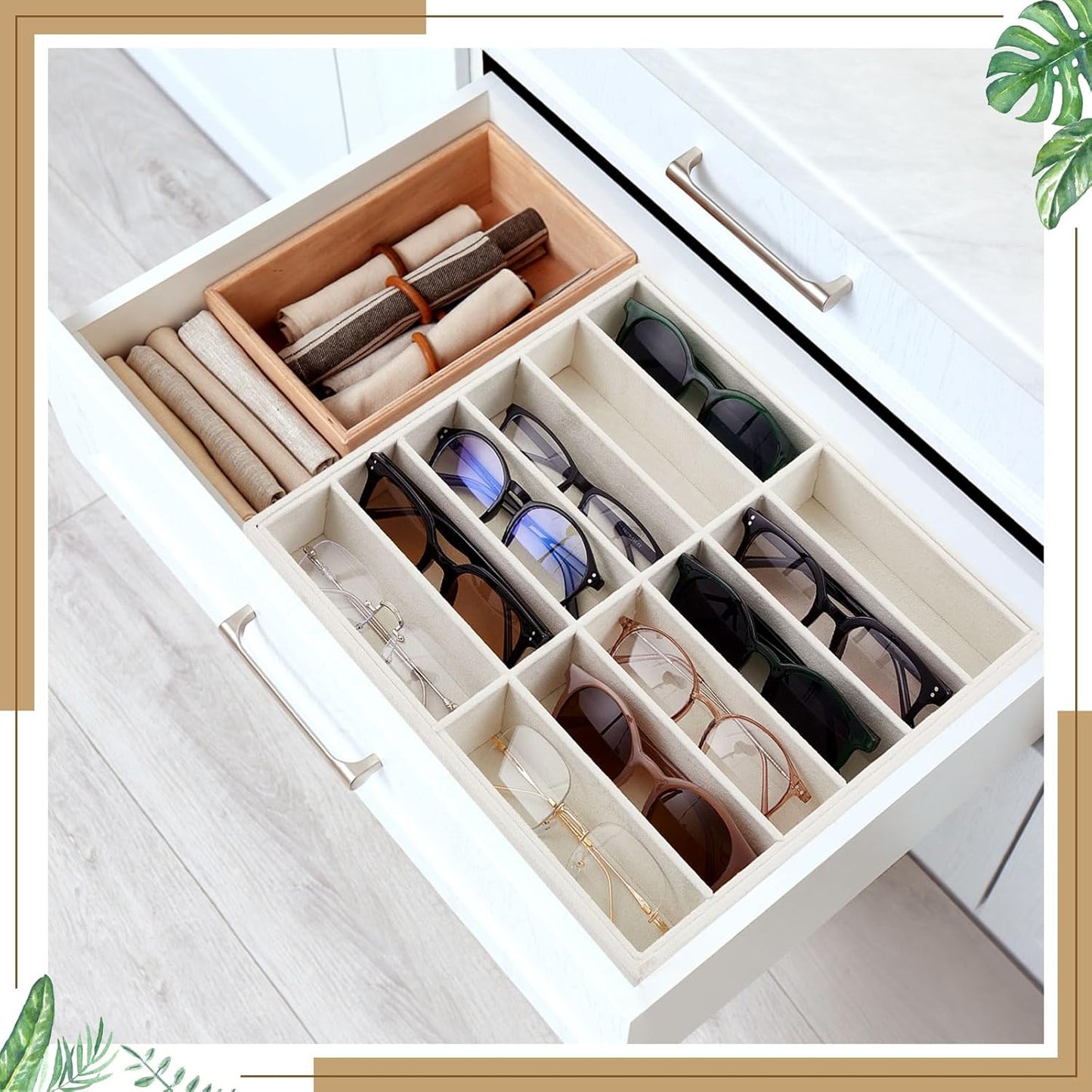 2 Pcs Sunglass Organizer Trays Glasses Stackable Jewelry Display Box (12 Grids,Beige) Beige 12 Grids