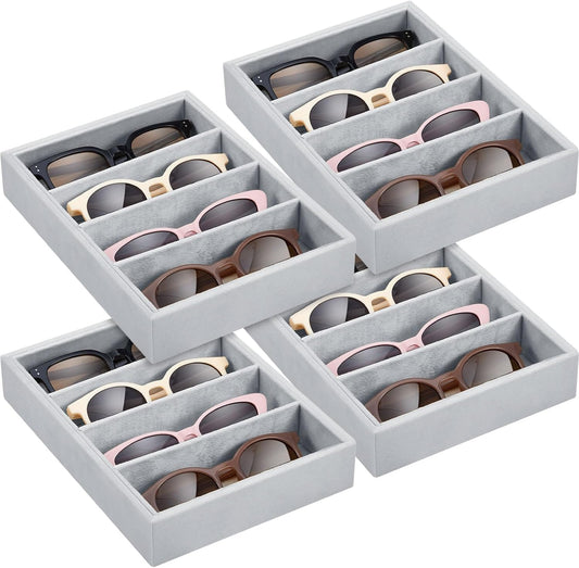 4 Pcs Gray Sunglass Organizer Trays Grids Velvet Glasses Holder Jewelry Display Eyeglasses Storage Box Drawer