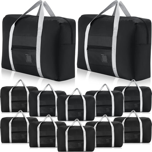 12 Pcs Foldable Travel Bags Bulk Duffel Waterproof Lightweight Carry on for Sports Gym Weekender Outing Overnight(Black) Black