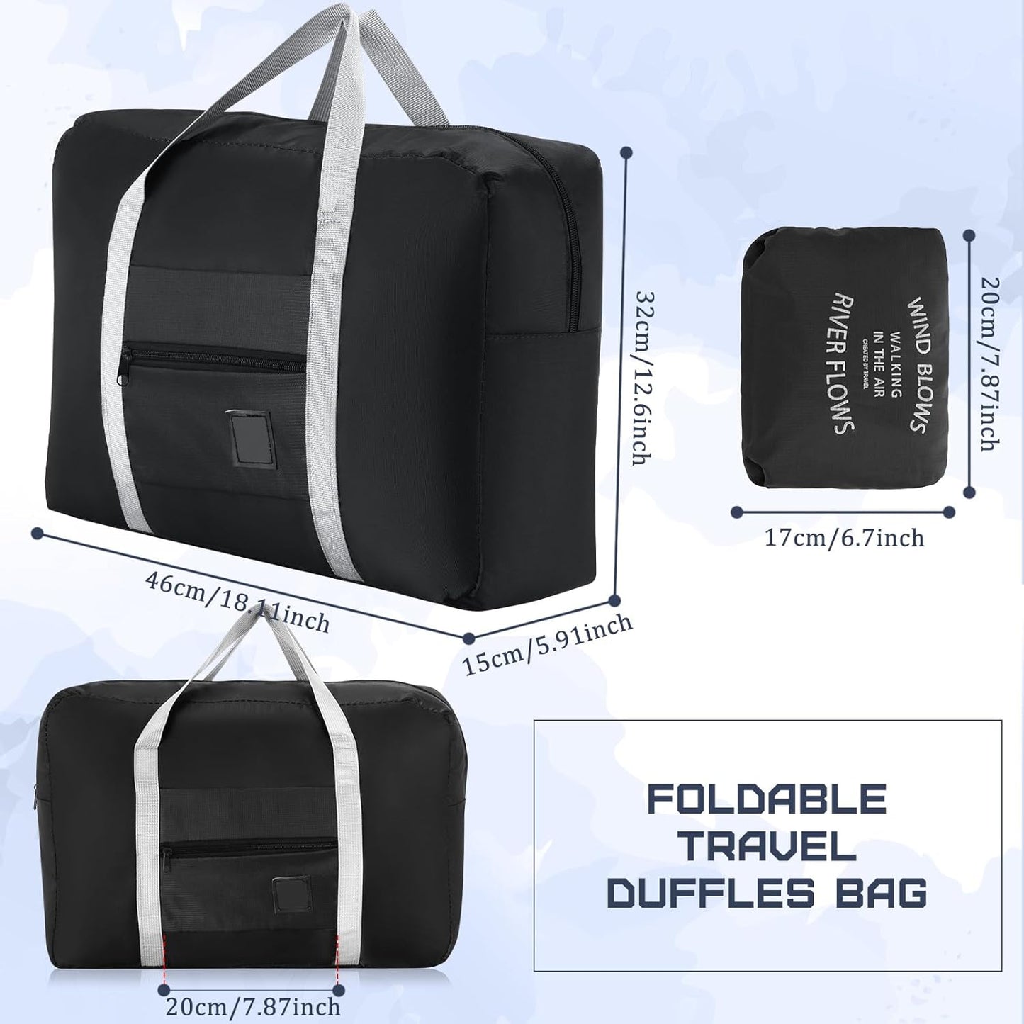 12 Pcs Foldable Travel Bags Bulk Duffel Waterproof Lightweight Carry on for Sports Gym Weekender Outing Overnight(Black) Black