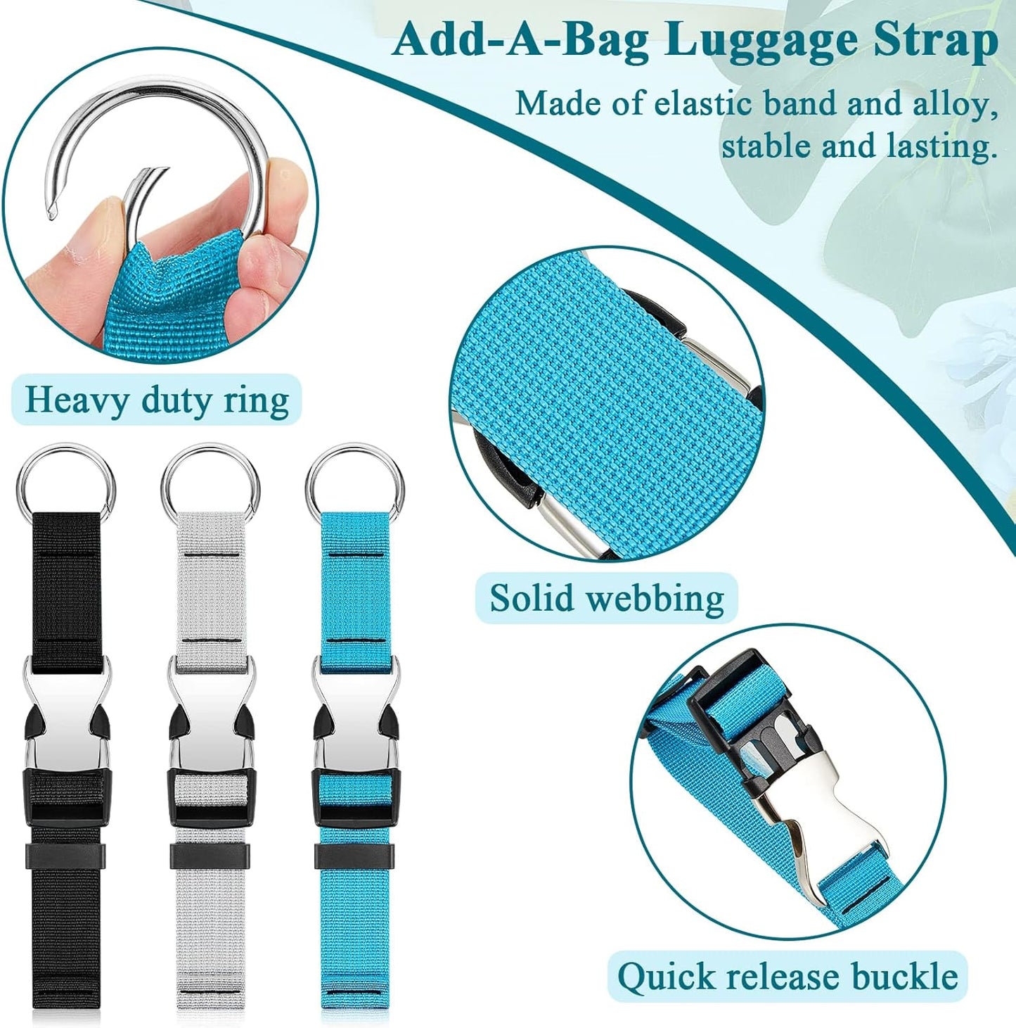 3 Pcs Add a Bag Luggage Straps Gripper Heavy Duty Jacket Valises Strap for Travel Belt with Buckle Adjustable Baggage Black, Blue and Grey