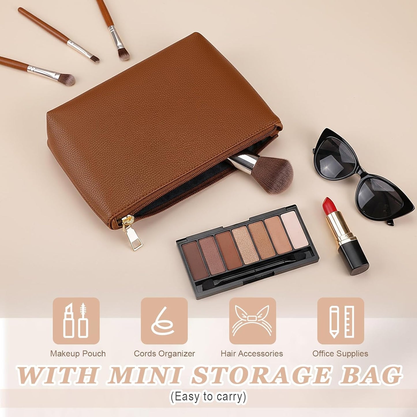 2 Pcs Clear Crossbody Bag for Women Stadium Approved Set Purse Handbags and Small Storage Pouch Brown
