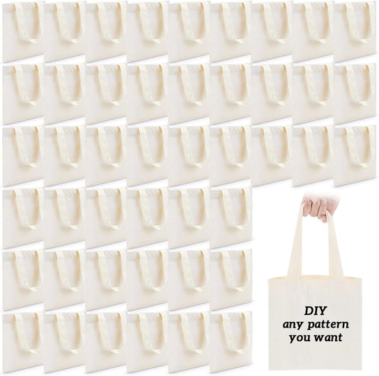 24 Pcs Mini Tote Bag Sublimation Blank Canvas Bags Reusable for Grocery Shopping, DIY, Easter Party Favor Gift (8.5 x 8 Inch,Natural Color) Natural Color 8.5 Inch