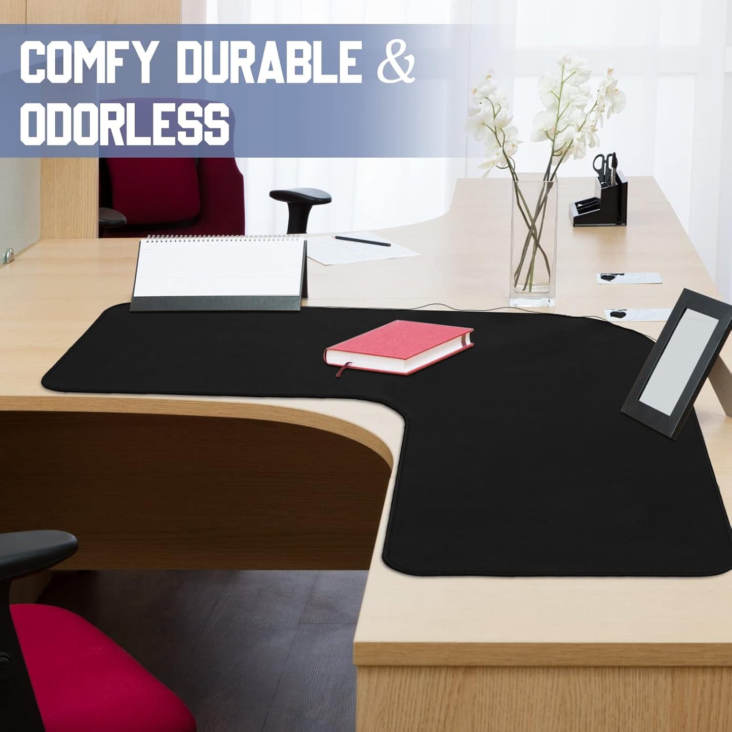 L Shaped Desk Mat Corner Mouse Pad Waterproof Large Rubber for Office Home Curved Keyboard Gaming Setup Computer Protection Supplies, 36.2 Inches(Black) Black