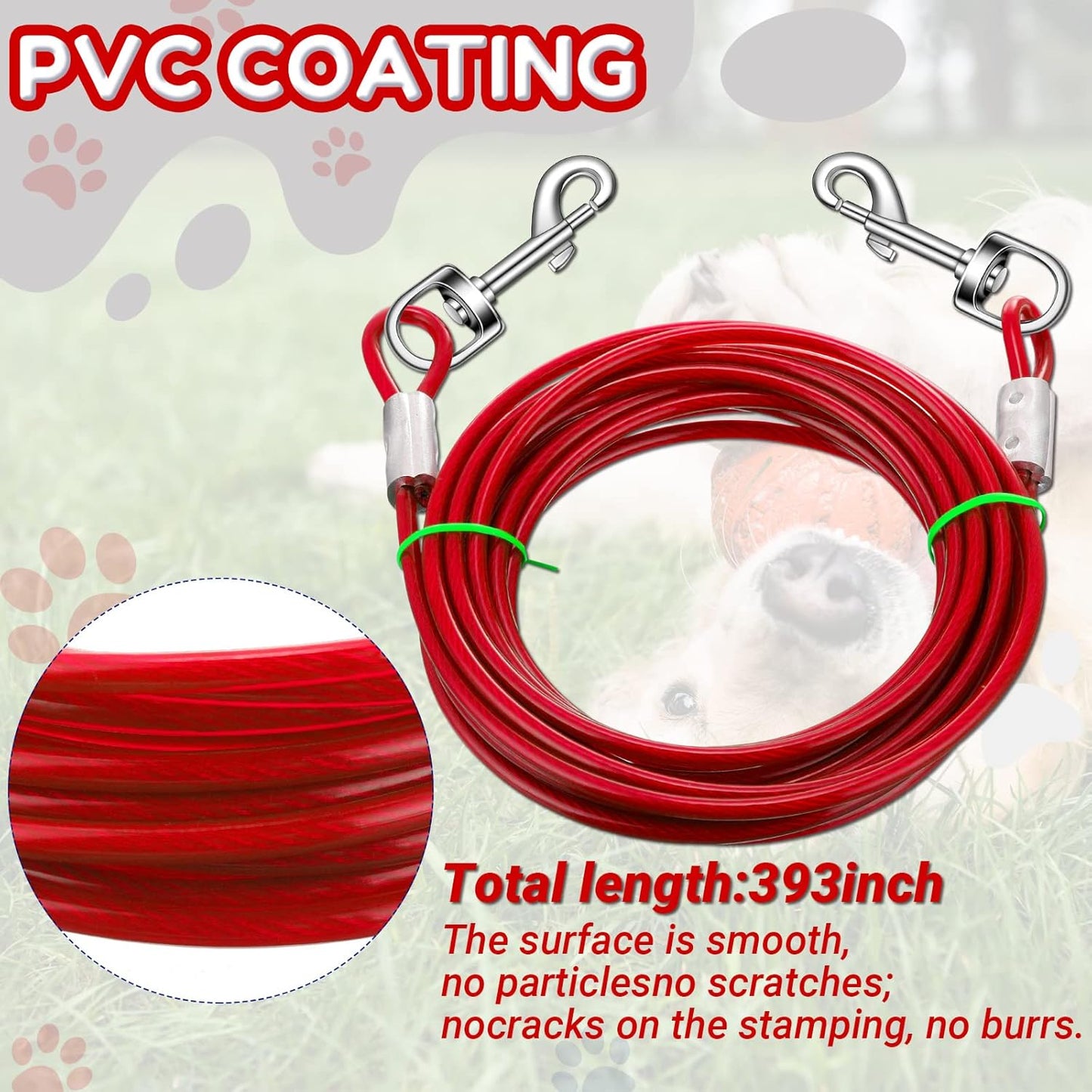 2 Set Dog Tie Out Cable and Stake - 30ft Leash Chain, 16" Spiral for Outside Yard Medium to Large Dogs up 125 Lbs (Red) Red