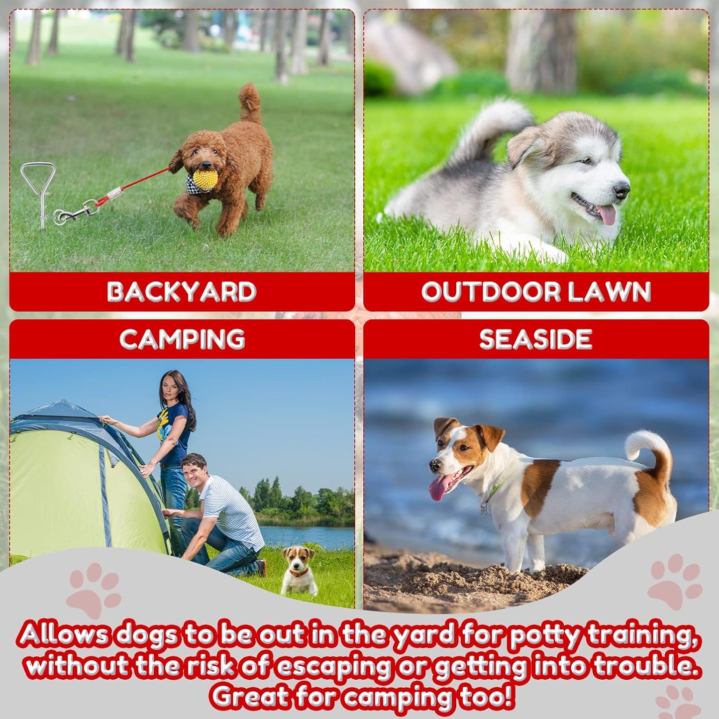 2 Set Dog Tie Out Cable and Stake - 30ft Leash Chain, 16" Spiral for Outside Yard Medium to Large Dogs up 125 Lbs (Red) Red