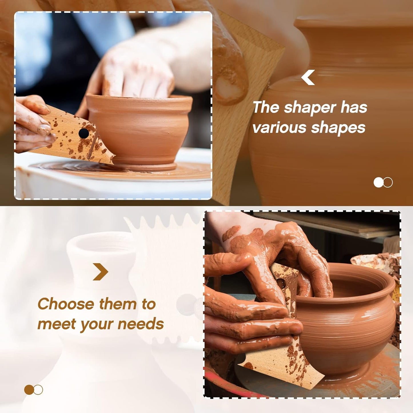 7 pcs Big Size Pottery Foot Shaper Tools Trimming Ceramics Profile Rib Bundle for Carving Clay Molds Ceramics, Beech Wood