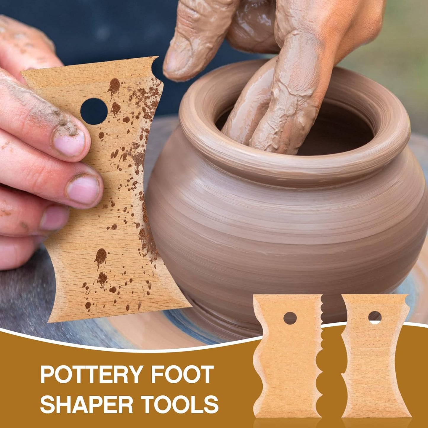 7 pcs Big Size Pottery Foot Shaper Tools Trimming Ceramics Profile Rib Bundle for Carving Clay Molds Ceramics, Beech Wood