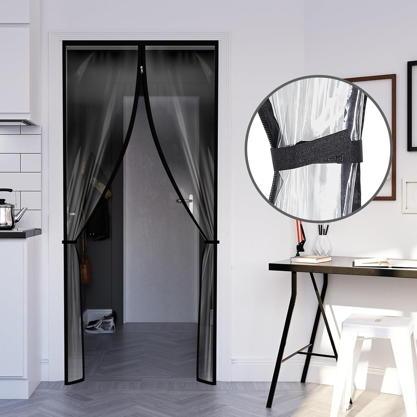 Zipper 60 x 102 Inch Dust Barrier Door Kit Construction 5 8.5 ft Reusable Plastic Curtain Cover Containment Standard Doorway Temporary Wall Screen Sheeting for Bathroom Hallway Black